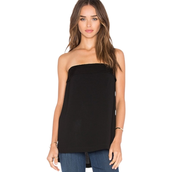 BCBGMAXAZRIA Lea Black Strapless Chiffon High Low Top Small - Picture 1 of 11